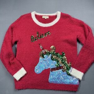 Wishing‎ You A Very Magical Season Red Unicorn Sequin Sweater Size Large